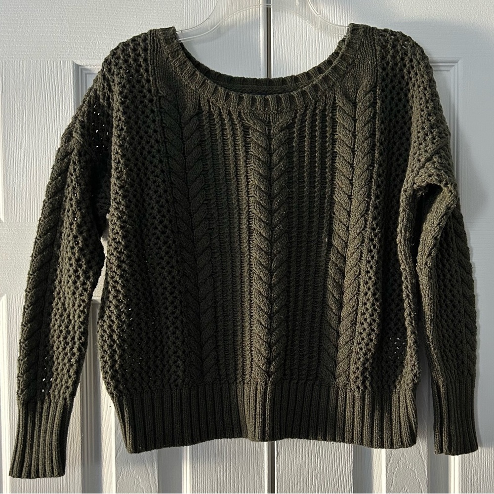 American Eagle Outfitters Olive Textured Scoop Neck Sweater